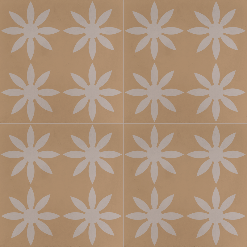8x8 cement tile flower pattern in 2 shades gold and beige